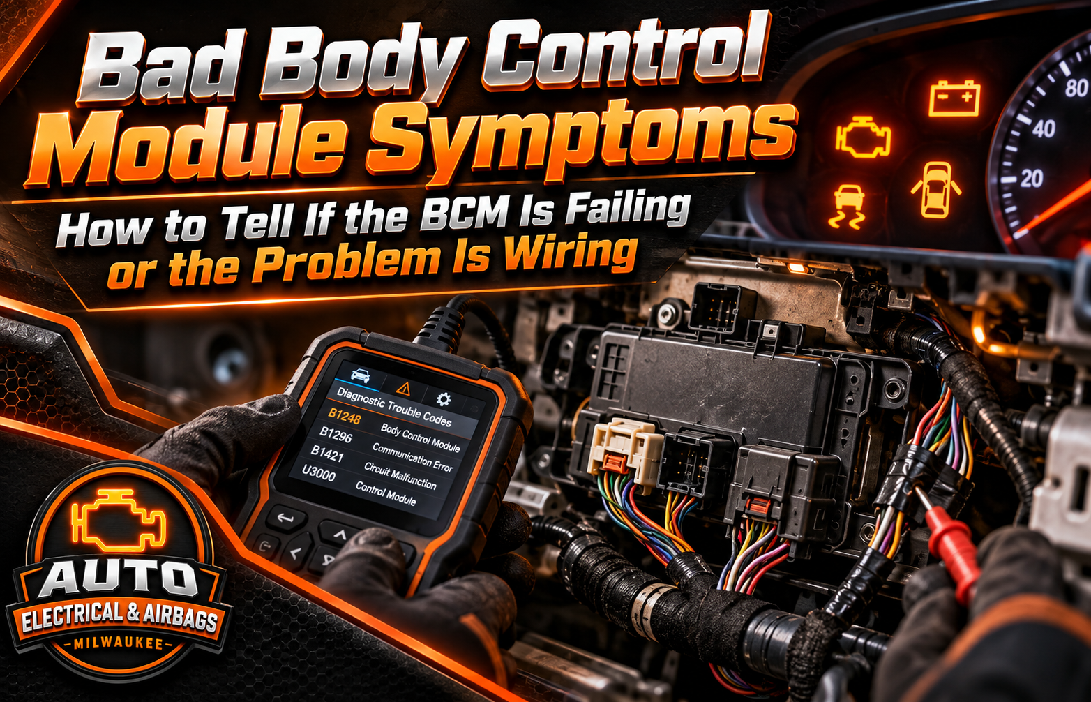 echnician diagnosing body control module and vehicle wiring problems in a modern car